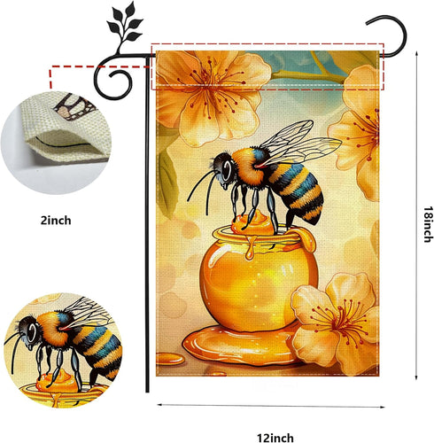 Summer Bee Garden Flag, Welcome Garden Flags, 12x18 Inch Vertical Double Sided Burlap, Flowers Bee Holiday Party Yard Lawn Flag, Outdoor Patio Hou...