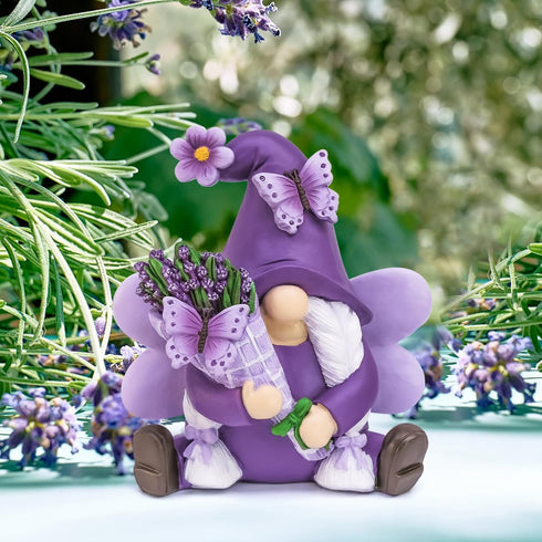 Lavender Gnomes Decor, Spring Resin Garden Gnome Decorations for Home Indoor/Outdoor Pastel Purple Spring Lavender Decorations Farmhouse Butterfly...