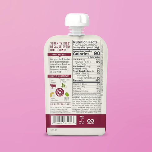 Serenity Kids Bone Broth Puree Made With Organic Veggies | Clean Label Project Purity Award Certified | 3.5 Ounce BPA-Free Pouch | Grass Fed Beef ...