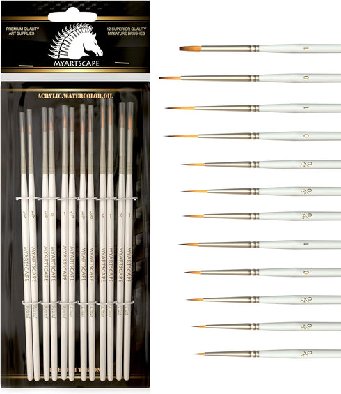 MyArtscape Artist Supplies Miniature Paint Brushes, Set of 12 for Detail & Fine Point Painting - use with Acrylic, Watercolor, Oil, Gouache - for ...