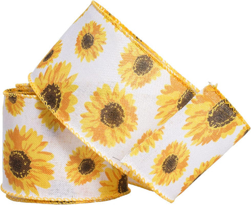 ATRBB Sunflower Wired Ribbon, Flower Sunflower Ribbon for Spring Summer Autumn Wreath, Wrapping and Home Decoration, 10 Yards by 2.5 Inches (Style...