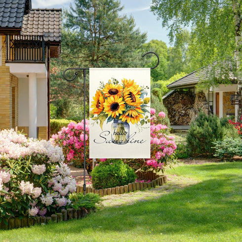 ChloropLastid Hello Sunshine Garden Flag Mason Jar Sunflowers Double Sided for Outside Small Garden Flag 12x18 Inch Welcome Burlap Seasonal Yard O...