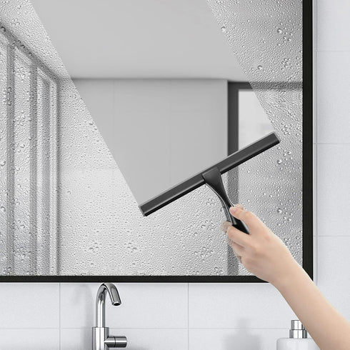 HIWARE All-Purpose Shower Squeegee for Shower Doors, Bathroom, Window and Car Glass - Black, Stainless Steel, 12 Inches...