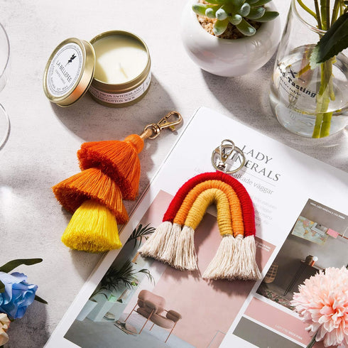 Hicarer 2 Pieces Boho Rainbow Keychains Pom Pom Tassel Macrame Keychains for Women Girls...