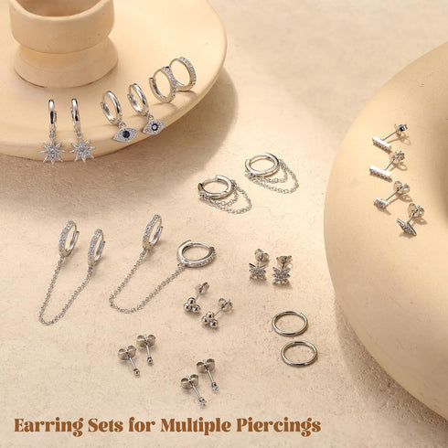 IRONBOX 12Pairs 14K Gold Plated Huggie Hoop Studs Earrings Set for Women Small Dainty Minimalist Chain Earrings Cartilage CZ Ball Earring Sets for...