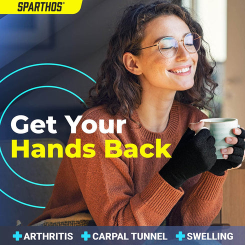 Sparthos Arthritis Hand Compression Gloves - Helps With Carpal Tunnel & Rheumatoid Artritis Pain - Support Your Hands While Typing - Fingerless Ci...