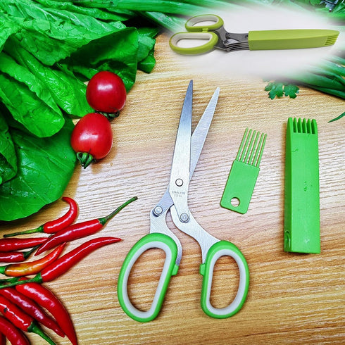 Herb Scissors, Kitchen Herb Shears Cutter with 5 Stainless Steel Blades and Cover, Chop Herbs and Greens Kitchen Multipurpose Cutting Shear Anti-r...