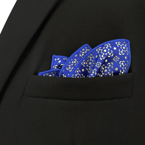 S&W SHLAX&WING Men's Pocket Square Floral Blue Azure with Light Yellow Color Edge...