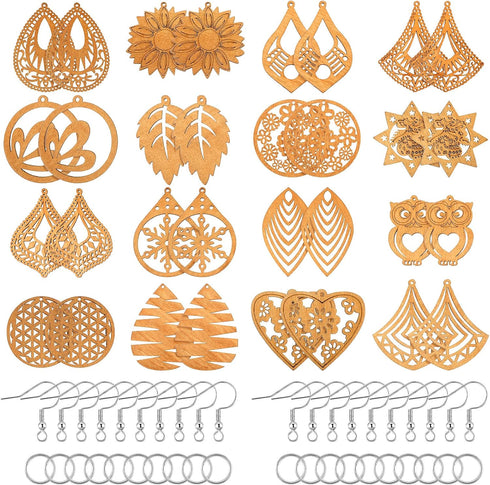 182 Pieces Wooden Dangle Earring Making Kit, Include 32 Pieces African Wood Drop Earring Pendant Unfinished Earrings Wood Charms with 100 Jump Rin...