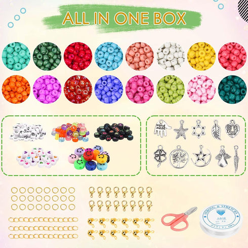 8100pcs 3mm Glass Seed Beads for Jewelry Bracelet Making Kit,Small Beads Friendship Bracelet Kit with Letter Beads and Pendants, Stretch Cords, Et...