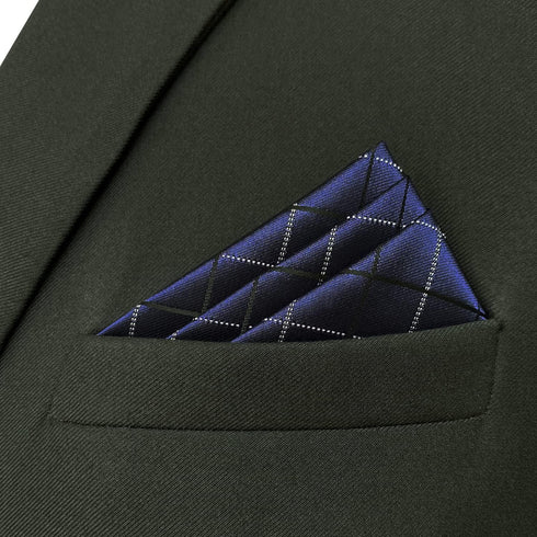 S&W SHLAX&WING Checkered Ties Dark Blue White Black Matching Pocket Square Only...