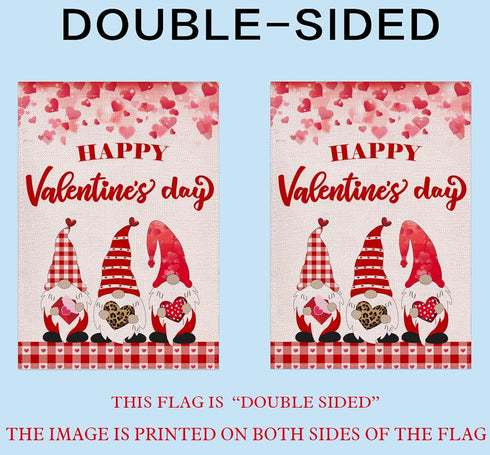 Happy Valentines Day Gnomes Garden Flag 12.5x18 Inch?Love Heart Valentine's Day Gnomes Red Buffalo Plaid Yard Flag Double Sided Anniversary Weddin...