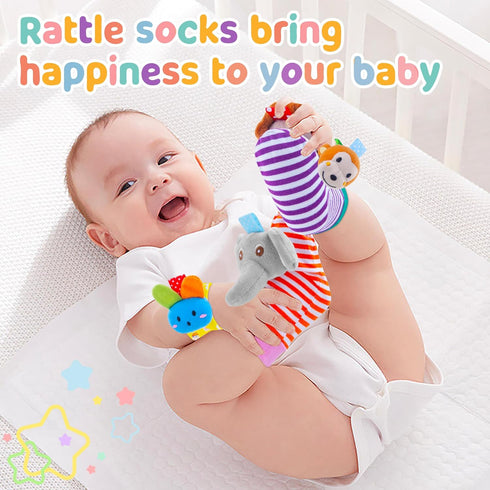 Baby Rattle Cotton Socks and Wrist Rattle Strap Set, Infant Toys 0 3 6 9 12 Months, Baby Gifts for Boys and Girls, Develop Babies Sensory Toys...