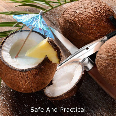 2 PCS Coconut Opener Tool Set Coconut Meat Remover Stainless Steel Coconut Opener Scraper Knife Coconut Punch Tool with Durable Non-Slip Wooden Ha...
