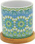 Cute 2.95 Inches Modern Cylindrical Mandalas Shaped Ceramic Succulent Cactus Flower Plant Pots with Bamboo Tray - Plant Not Included (Green)...