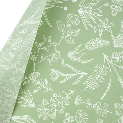 100 Sheets Sage Green Wildflowers Tissue Paper Green White Floral Printed Tissue Paper Botanical Decorative Tissue Paper for Green Boho Themed Bab...
