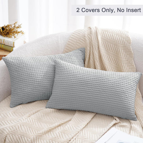 PHF 100% Cotton Waffle Weave Lumbar Pillow Cover 12" x 20", No Filling, 2 Pack Elegant Home Decorative Rectangle Throw Pillow Covers for Bed Couch...