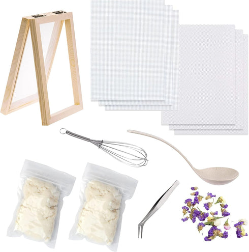 Cayway 8 Pack Dried Flower Paper Craft Set Include 5 x 7 Inch Wooden Paper Making Mold Frame, Dried Flowers, Replace Mesh Cloth...