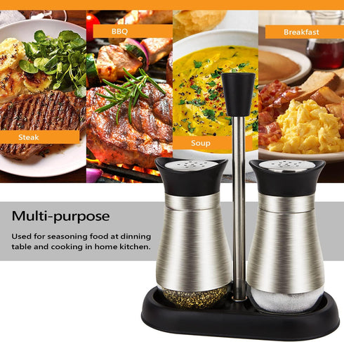 Evelyne 2-Piece Set Salt & Pepper Glass Shaker Stainless Steel Cover with Tray...