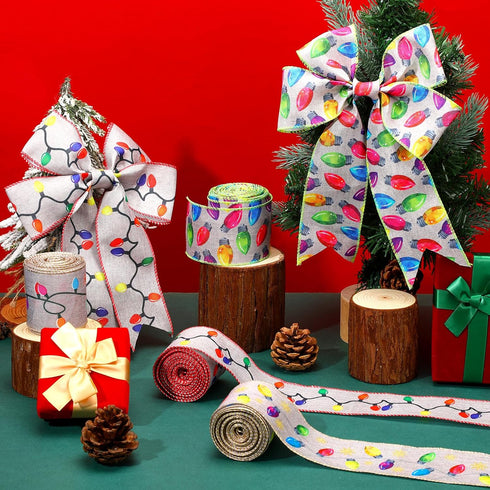 Ceenna 40 Yard Christmas Ribbon Lights Edge Wired 2.5 Inch 4 Rolls Christmas Ribbon Elegant Christmas Tree Ribbon for Gift Wrapping Home Decor Xma...