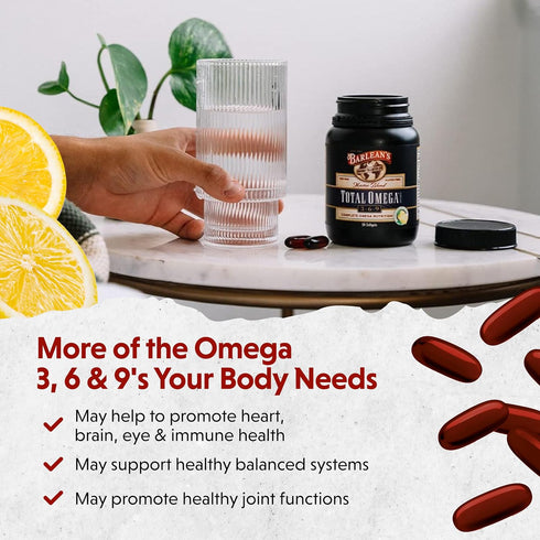 Barlean's Total Omega 3 6 9 Fish Oil Supplement Softgels Blended with Borage and Flaxseed Oil, 1,000 mg Omegas ALA, EPA, DHA and GLA for Joint Sup...