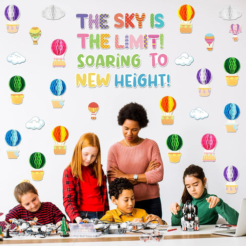 Crtiin 3D Hot Air Balloon Honeycomb Bulletin Board Set for School Classroom Decoration, Balloon Artcraft Cutouts with Honeycomb for Back to School...
