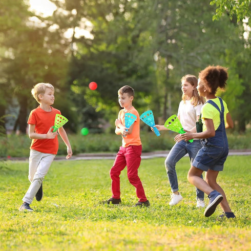 Duckura Outdoor Indoor Game Activities for Kids, Pop-Pass-Catch Ball Game with 4 Catch Launcher Baskets and 24 Balls, Birthday Party Favors Gifts ...