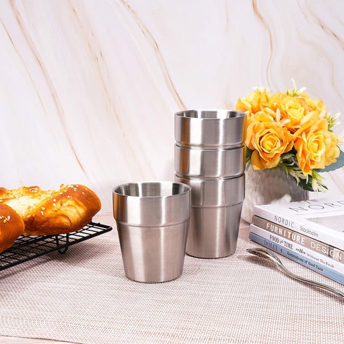 Beasea Stainless Steel Cups 8 oz, Metal Drinking Cups Set of 4, Stackable Stainless Steel Cups Double Wall Small Cup Insulated Drinking Cups Glass...