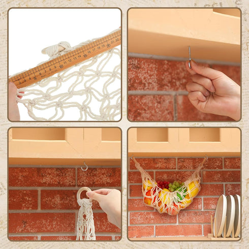 2 Pcs 11.8 x 20 Inch Large Macrame Fruit Hammock Under Cabinet Veggie Banana Hammock Hanging Fruit Basket Saves Counter Space for Kitchen Hand-wov...