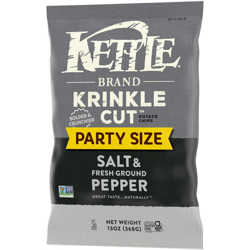 Kettle Brand Potato Chips, Krinkle Cut, Salt & Ground Pepper Kettle Chips, Party Size, 13 Oz...