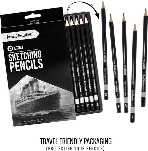 Professional Drawing Sketching Art Pencils Set - 12 Graphite Drawing Pencils for Sketch Art and Shading 8B, 6B, 4B, 3B, 2B, B, HB, F, H, 2H, 4H, 6...
