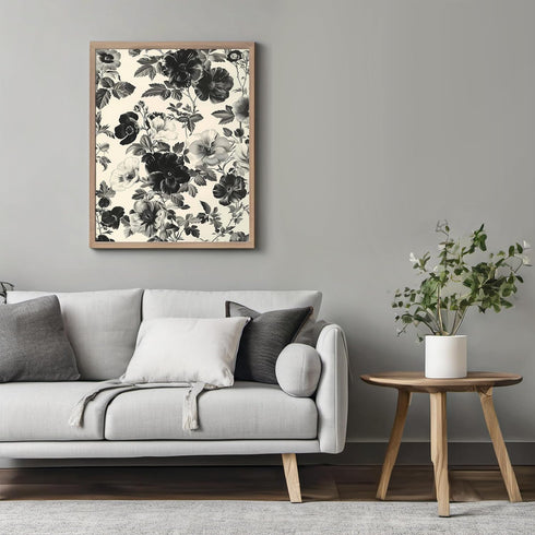 Posterizer 1 pcs-gray flowers-white background-minimal wall art-Floral & Botanical Art-Abstract & Modern Art-Decor for Home & Office- UNFRAMED Wal...