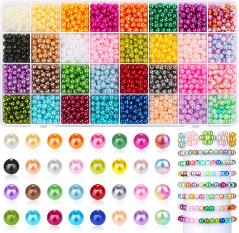 Pearl Beads for Jewelry Making, 32Colors Round Pearls Beads with Holes, 2000Pcs 6MM Handcrafted Colorful Loose Spacer Beads Small Filler Beads for...