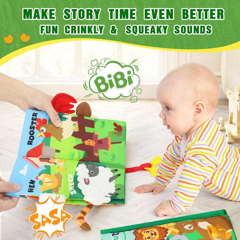 Baby Books 0-6 Months, 2PCS Baby Boys Girls Shower Gifts, Tummy Time Baby Toys 0-6 6-12 Months, Crinkle Cloth Book, Newborn Infant Teether Toy, Ea...