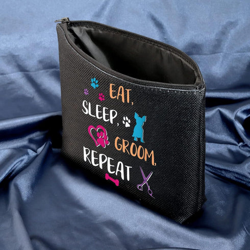 Dog Groomer Gift Pet Grooming Makeup Bag Eat Sleep Groom Repeat for Dog Stylist Dog Salon Gift (Sleep Groom BAG)...