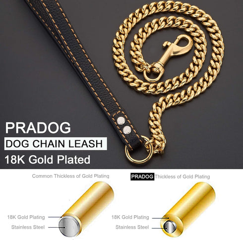 Chain Dog Leash Metal Chew Proof 12MM Pet Leash Chain with Leather Padded Handle for Large Medium Small Dogs(Total Length of 3ft)...