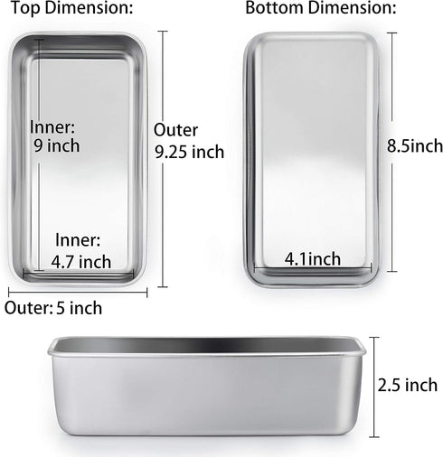TeamFar Loaf Pan Set of 3, 9 x 5 Inch Bread Loaf Meatloaf Pan Stainless Steel for Baking Bread Cake Toast Brownies, Healthy & Sturdy, Oven & Dishw...
