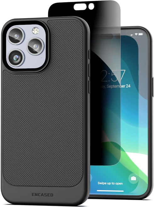 ENCASED Privacy Case Designed for iPhone 15 Pro (2023) Flexible Slim-fit Grip Cover with Anti-Spy Screen Protector, 9H Tempered Glass (Black)......