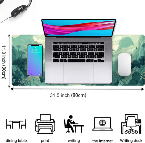 Cute Pastel Mint Green Forest Sage Desk Mat Anime Large Gaming Mouse Pad XL, Aesthetic Sunrise Laptop Computer Keyboard Mouse Mat, Women Office De...