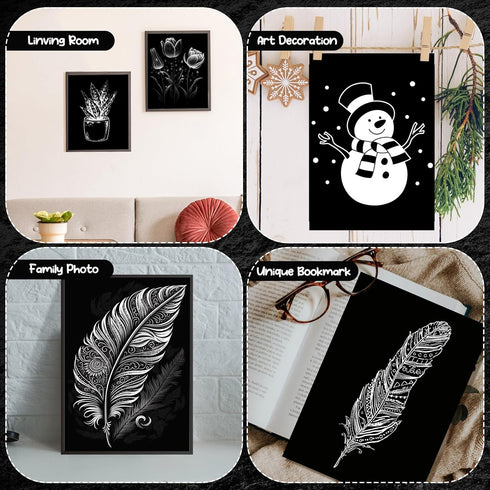 Noveread 67 Pcs Scratch Paper Art Set Scratchboard Craft Kits Black Coated Scratch Paper Wood Art Stylus and Stencils for DIY Birthday Party Gift ...
