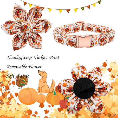 Dog Collar with Flower - Thanksgiving Turkey Flower Dog Collar Gift Puppy Soft Collar Pet Flower Adjustable Dog Collar for Large Dogs...