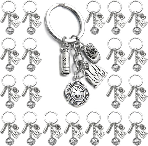 PHAETON 20PCS Fire Extinguisher Hat Keychain Fire Fighter Gift Firefighter Keychain Safety Helmet Pendant Keychain Car Ornament Keychain Pendant F...