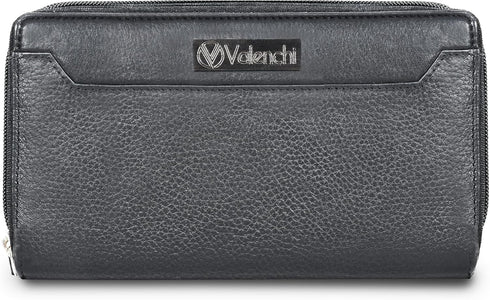 VALENCHI Leather Wallet For Women RFID Blocking Slim Minimalist Ladies Long Clutch Purse Organizer Credit Card Holder Slots with Zipper Pocket (Bl...