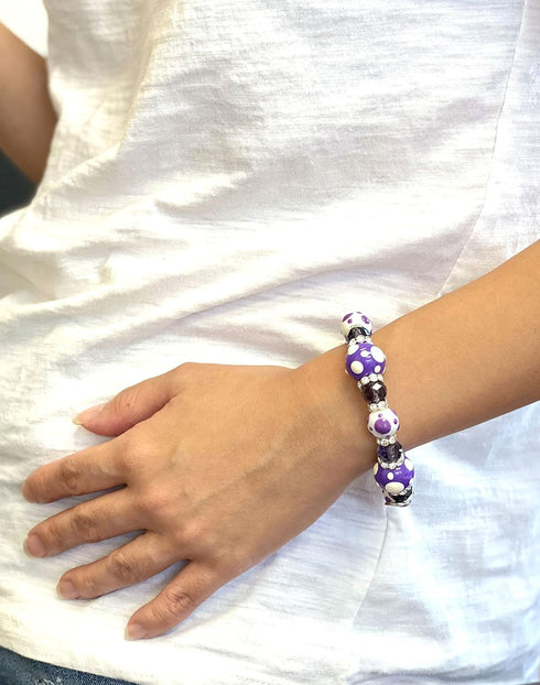Linpeng Purple Glass Beads Polka Dots Bracelet, One Size...