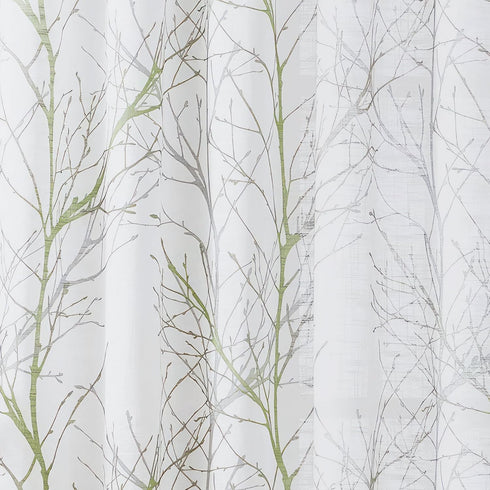 FMFUNCTEX Valance Curtain for Kitchen Bathroom Bedroom Green and Grey Branch Print on Linen Window Valances for Living Room Rod Pocket Window Trea...