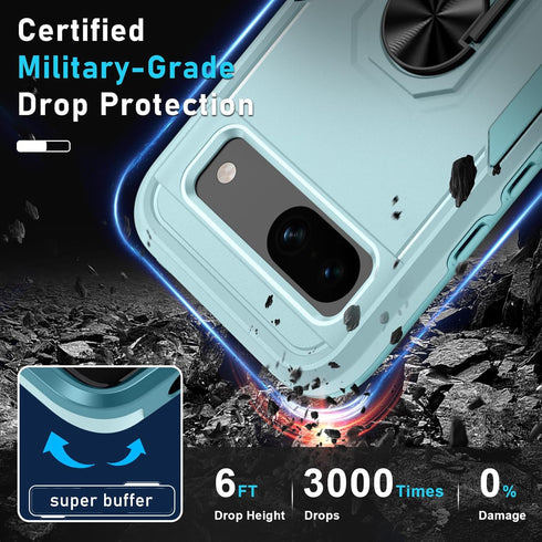 for Google Pixel 8a Case with Screen Protector + Camera Lens Protector,Heavy Duty Shockproof Full Body Protective Cover Built in Rotatable Metal R...