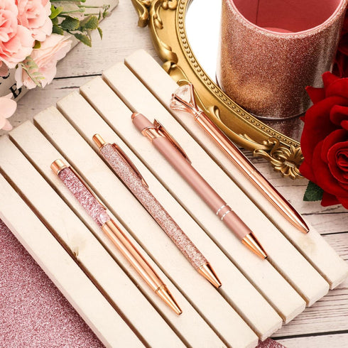 Sabary 8 Pcs Ballpoint Pens with Pen Holder for Desk Metal Crystal Diamond Pen Glitter Pencil Holder Fancy Pens Black Ink Bling Desk Organizer for...
