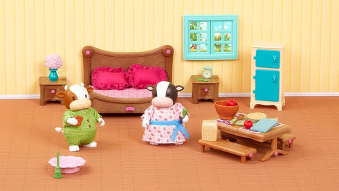 Li’l Woodzeez – 28Pcs Bedroom & Dining Playset – Dollhouse Furnitures & Accessories – 2 Doll Figures Included – Miniature Bedroom & Kitchen Playse...
