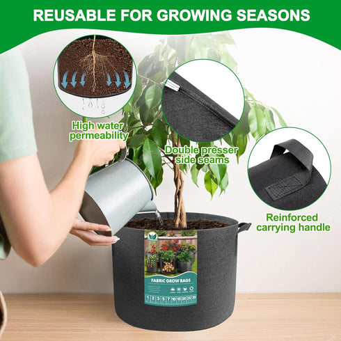 Plant Grow Bags 15 Gallons-5 Pack Multi-Purpose Nonwoven Fabric Pots with Durable Handles,Outdoor Garden Plant Pots for Vegetables Fruits Flowers ...