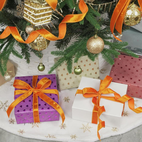MEEDEE Orange Velvet Ribbon 1 Inch Velvet Wired Ribbon 25 Yards Crushed Velvet Ribbon Velvet Christmas Ribbon Burnt Orange Velvet Ribbon for Chris...